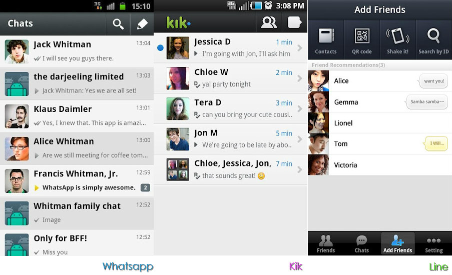 Whataspp Kik Line